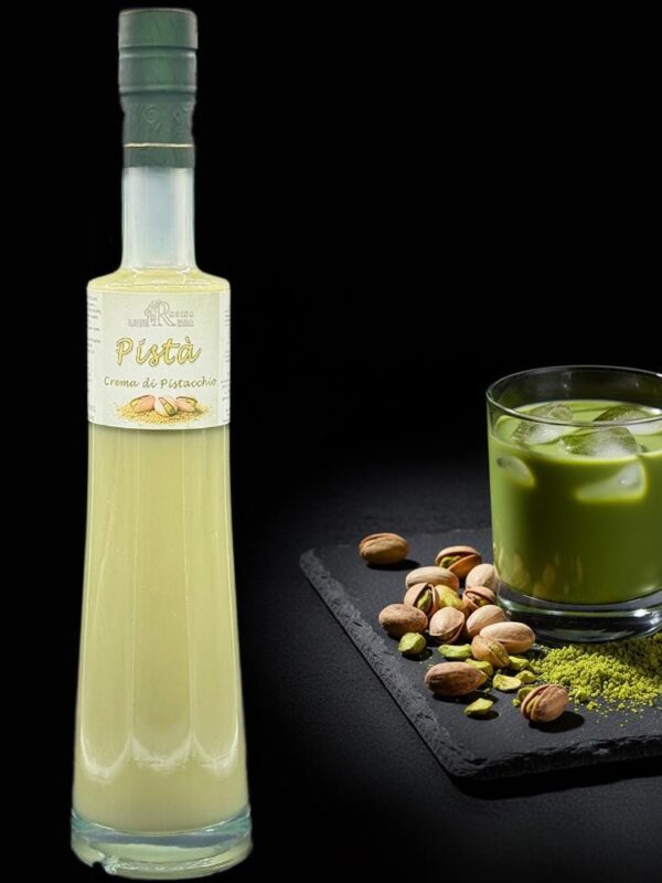 Liquore al pistacchio artigianale Regina Liquirizia – immagine prodotto 1000×1000 px.