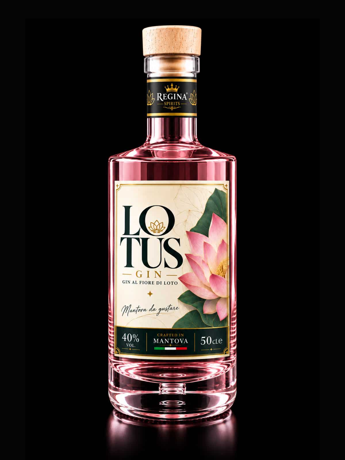 Bottiglia Lotus Gin Regina Spirits, gin artigianale con fiore di loto