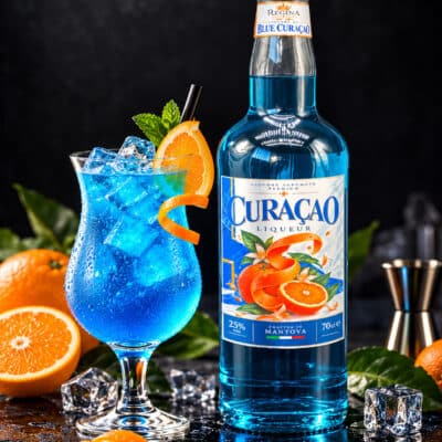 Blue Curaçao Regina artigianale di Mantova con cocktail e arancia