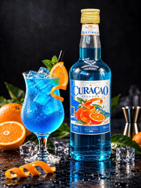 Blue Curaçao Regina artigianale di Mantova con cocktail e arancia