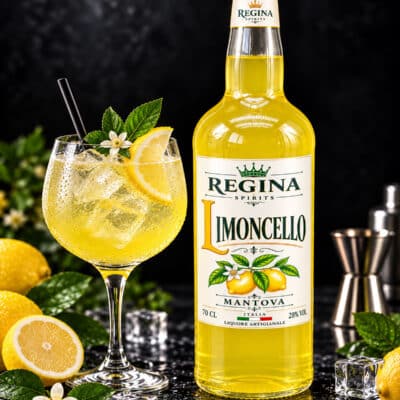 Limoncello Regina con bicchiere e ghiaccio