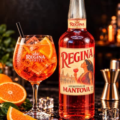 Aperitivo Regina di Mantova con Spritz, ghiaccio e arancia