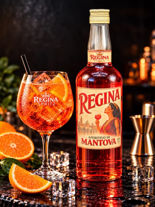 Aperitivo Regina di Mantova con Spritz, ghiaccio e arancia