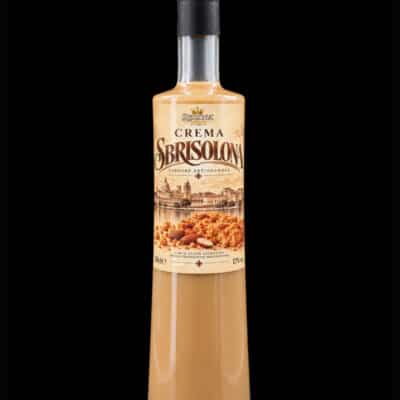 Bottiglia di Crema Sbrisolona Regina Spirits, liquore artigianale al gusto del tradizionale dolce mantovano.